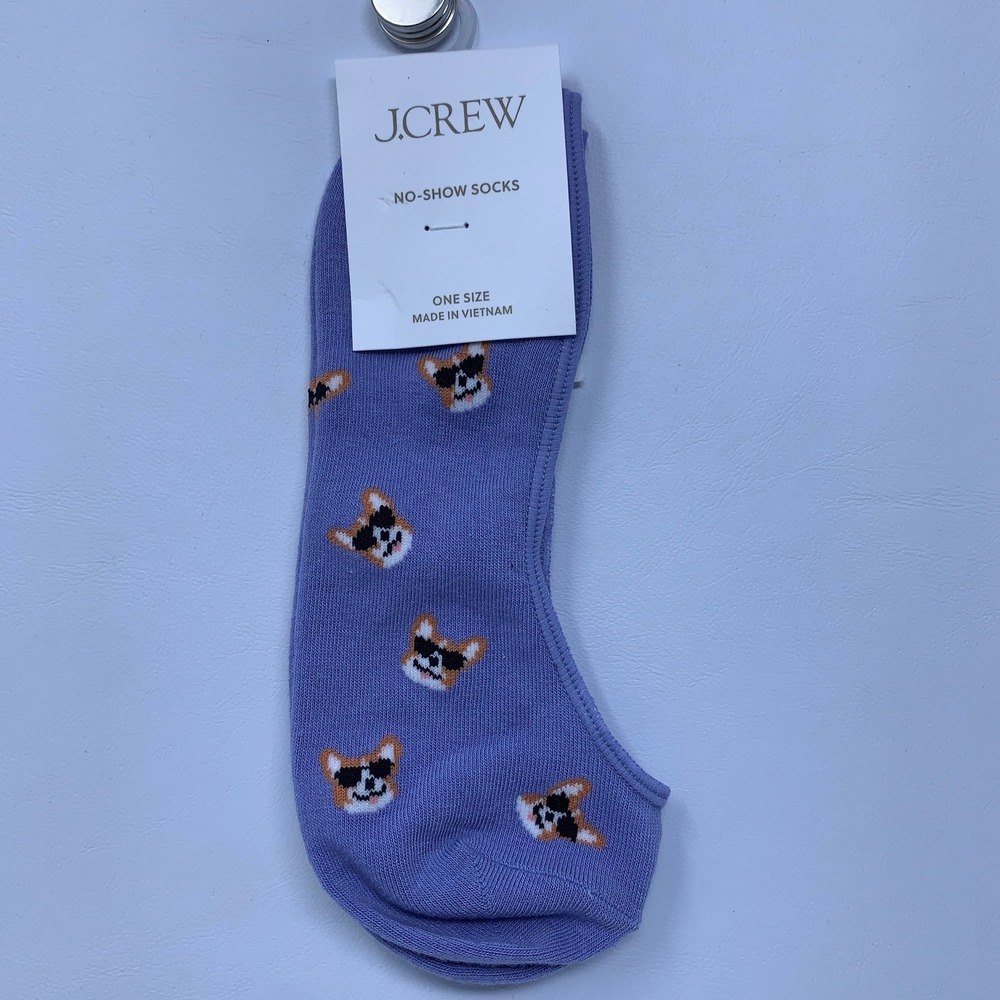 J.Crew Womens OS Purple Corgi Dog Sunglasses CU180 No-Show Socks
